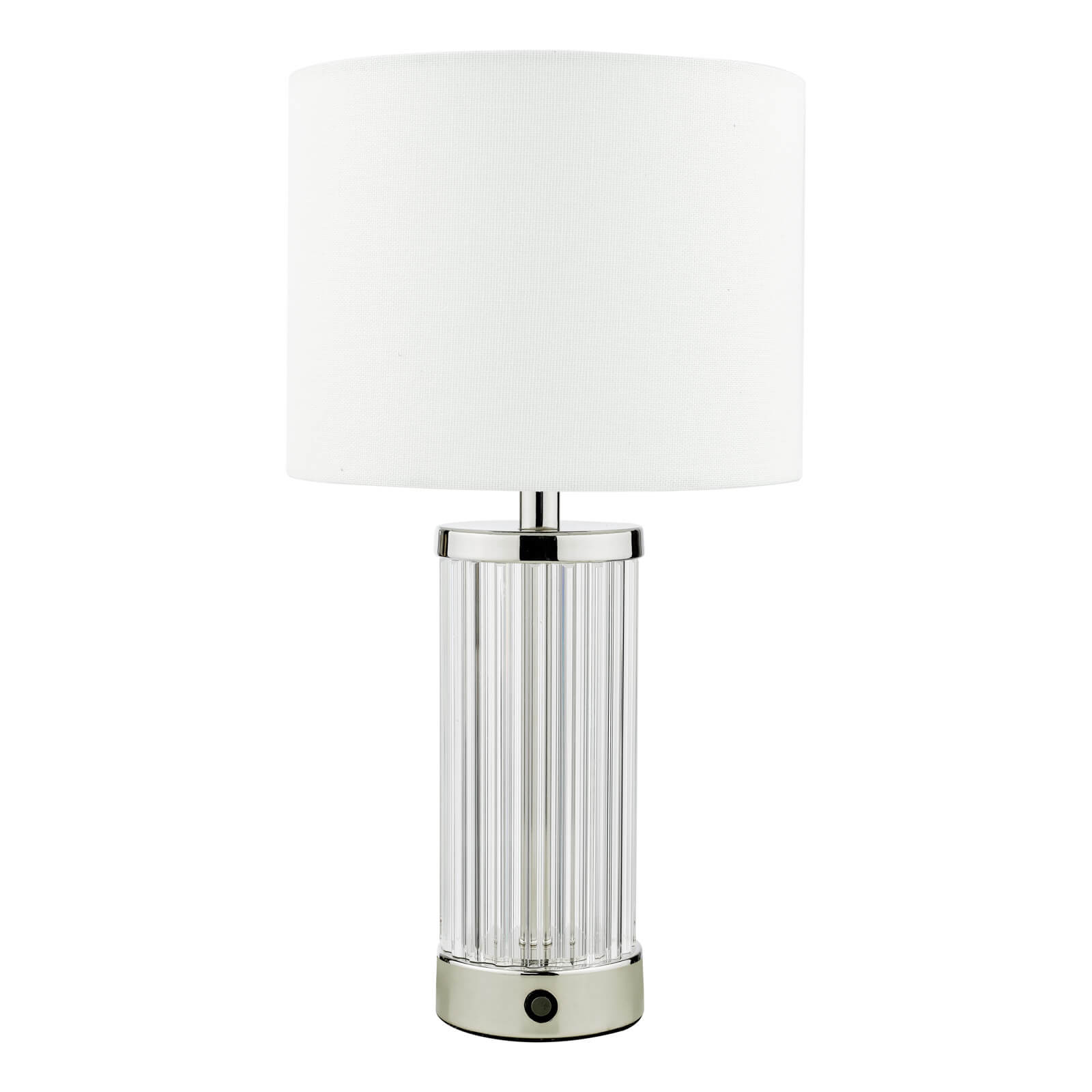 Enrico Rechargeable Table Lamp Polished Nickel/Satin Black and Glass With Shade Integrated LED