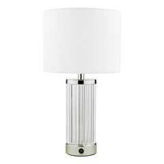 Enrico Rechargeable Table Lamp Polished Nickel/Satin Black and Glass With Shade Integrated LED