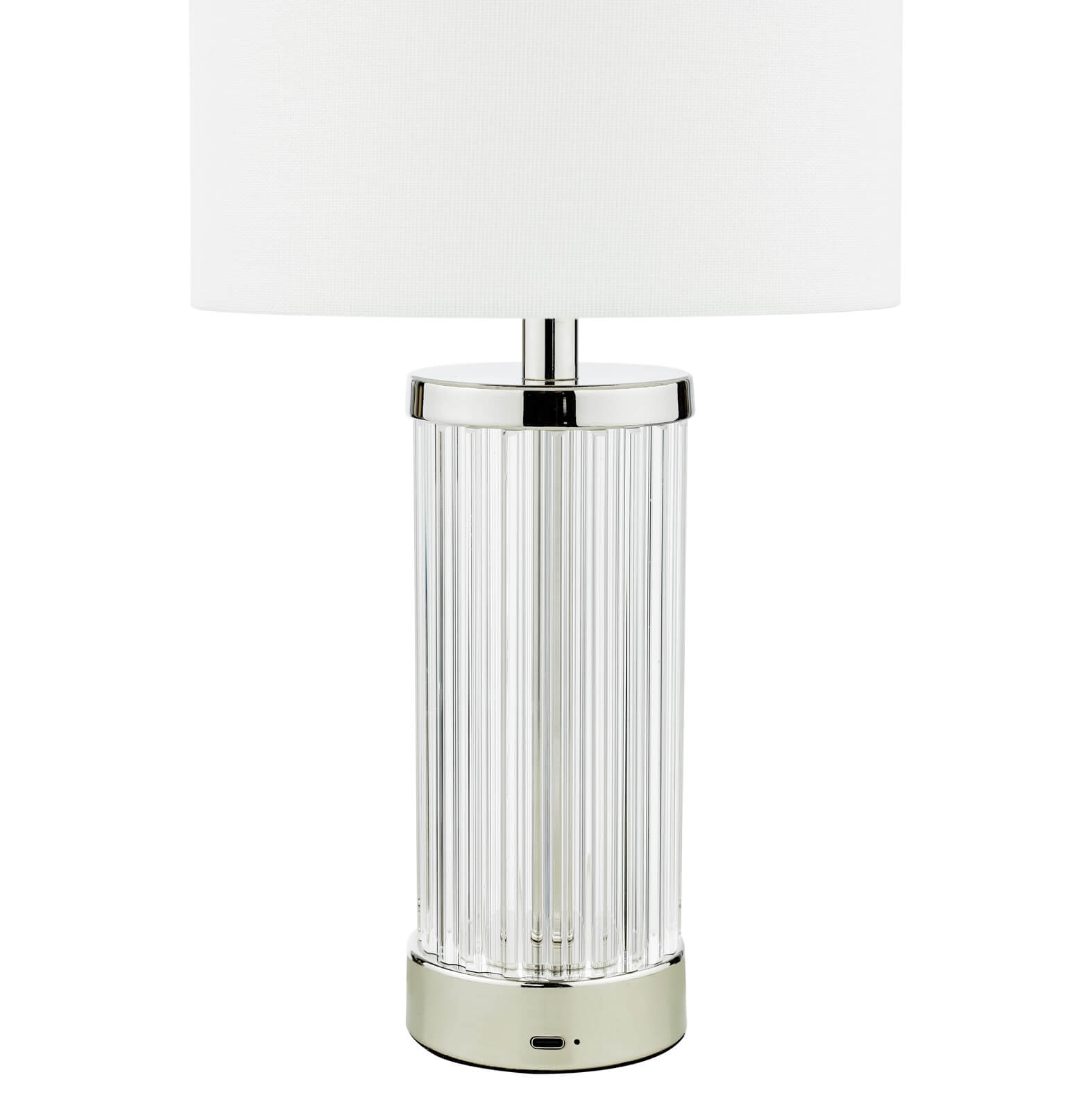 Enrico Rechargeable Table Lamp Polished Nickel/Satin Black and Glass With Shade Integrated LED