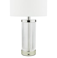 Enrico Rechargeable Table Lamp Polished Nickel/Satin Black and Glass With Shade Integrated LED