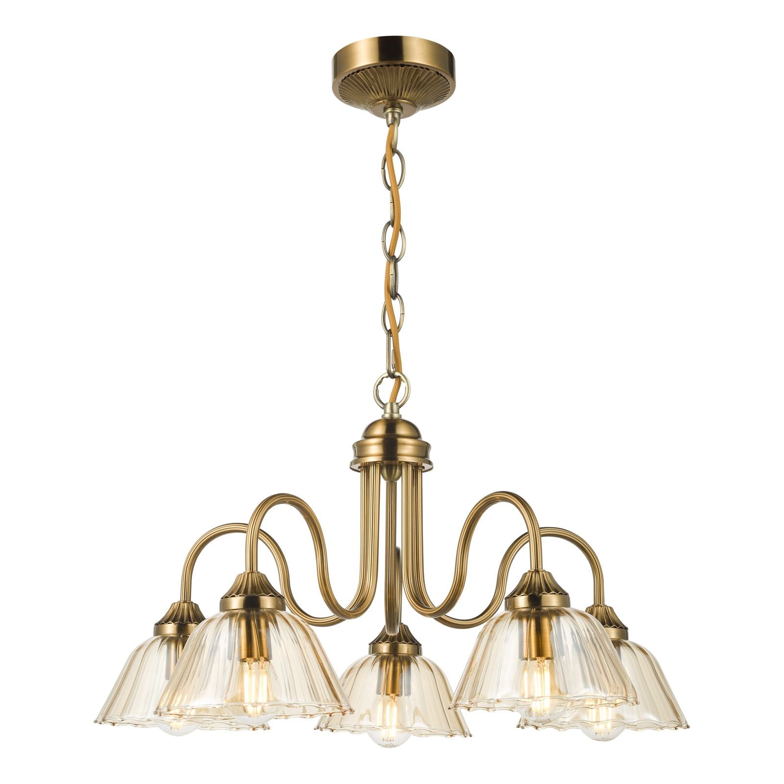 Erika 5 Light Ceiling Light-  Antique Bronze and Amber Glass