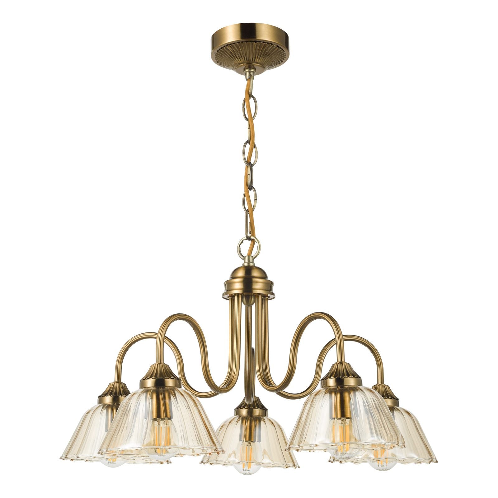 Erika 5 Light Ceiling Light-  Antique Bronze and Amber Glass