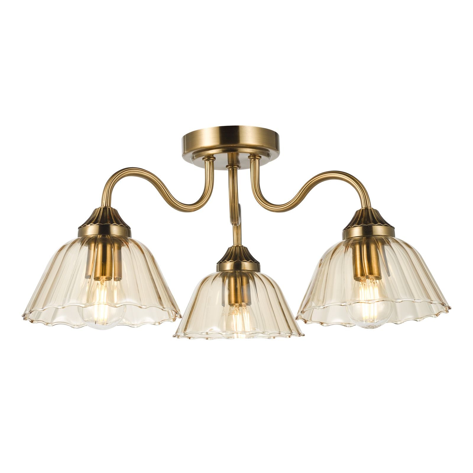 Erika 3 Lt Semi Flush Light-  Antique Bronze and Amber Glass