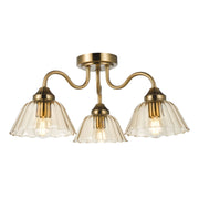 Erika 3 Lt Semi Flush Light-  Antique Bronze and Amber Glass