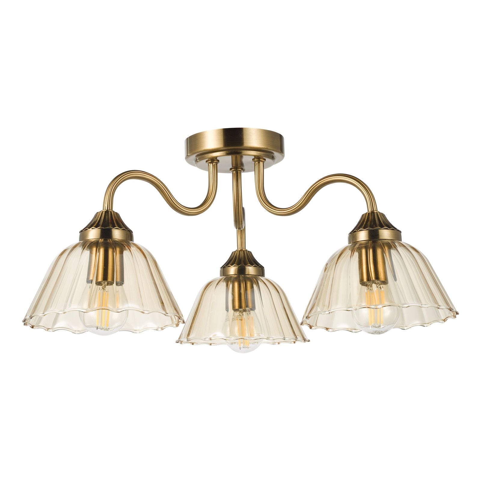 Erika 3 Lt Semi Flush Light-  Antique Bronze and Amber Glass