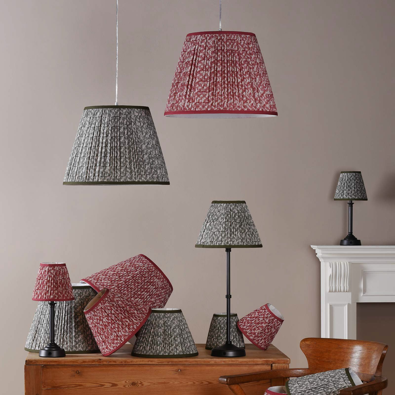 Esther Cotton Empire Shade-Red/ Green w  Various Sizes Shades