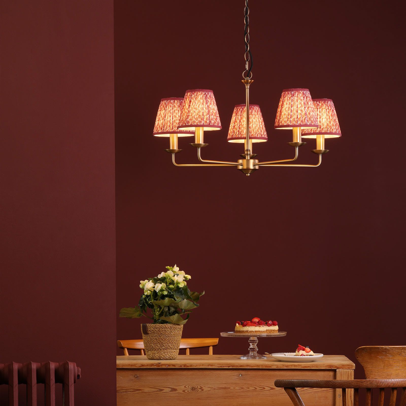 Favian 5 Lt Ceiling Light-  Matt Bronze With Red/ Green Shades
