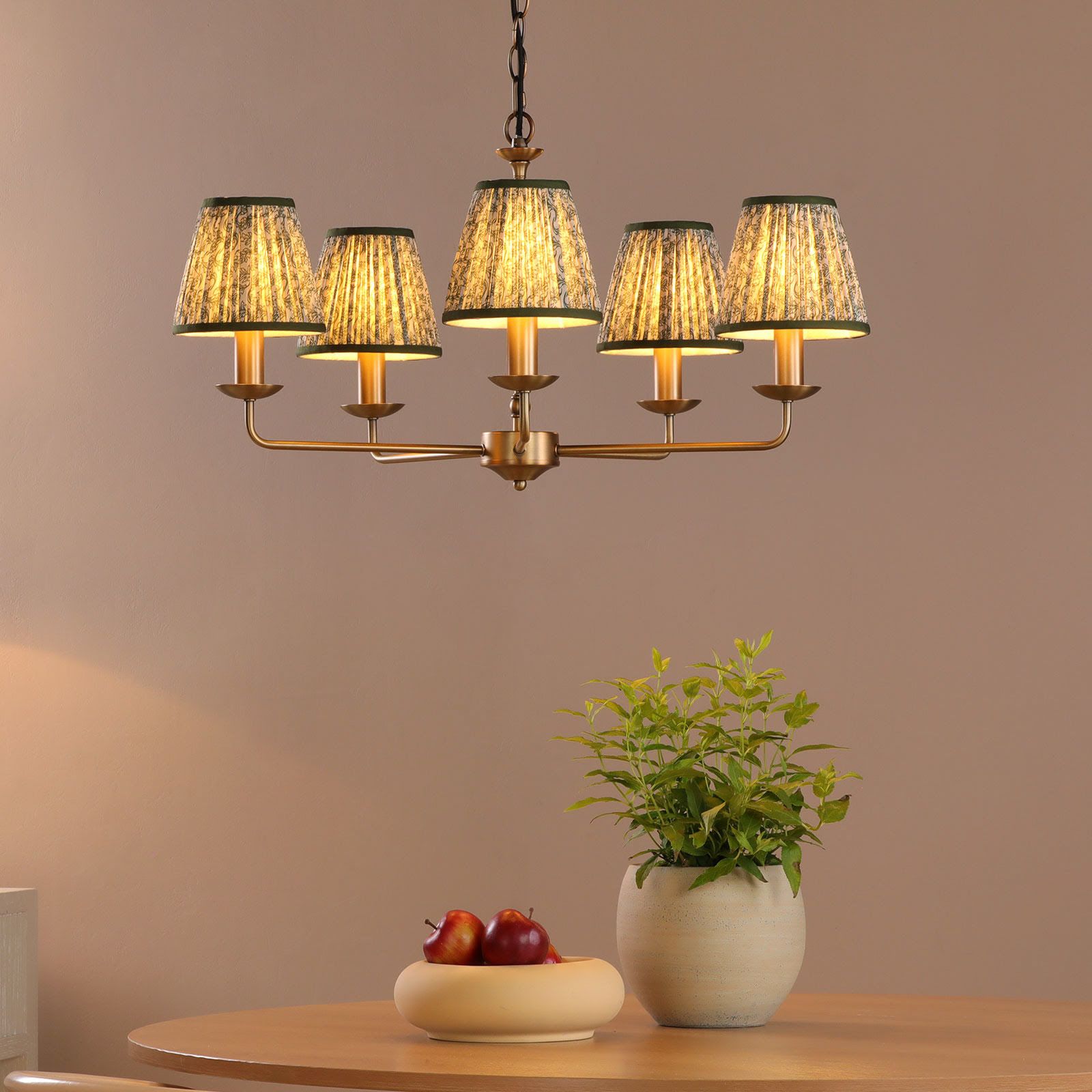 Favian 5 Lt Ceiling Light-  Matt Bronze With Red/ Green Shades