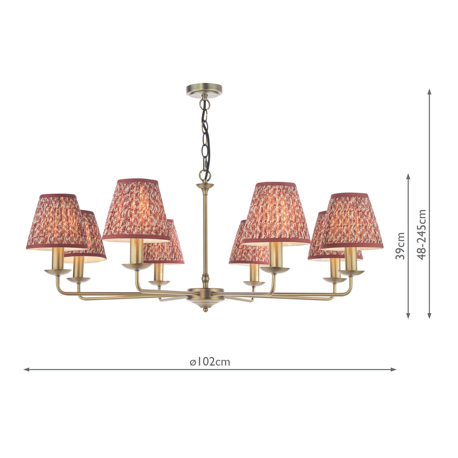 Favian 8 Lt Ceiling Light- Matt Bronze with Red/ Green Shades