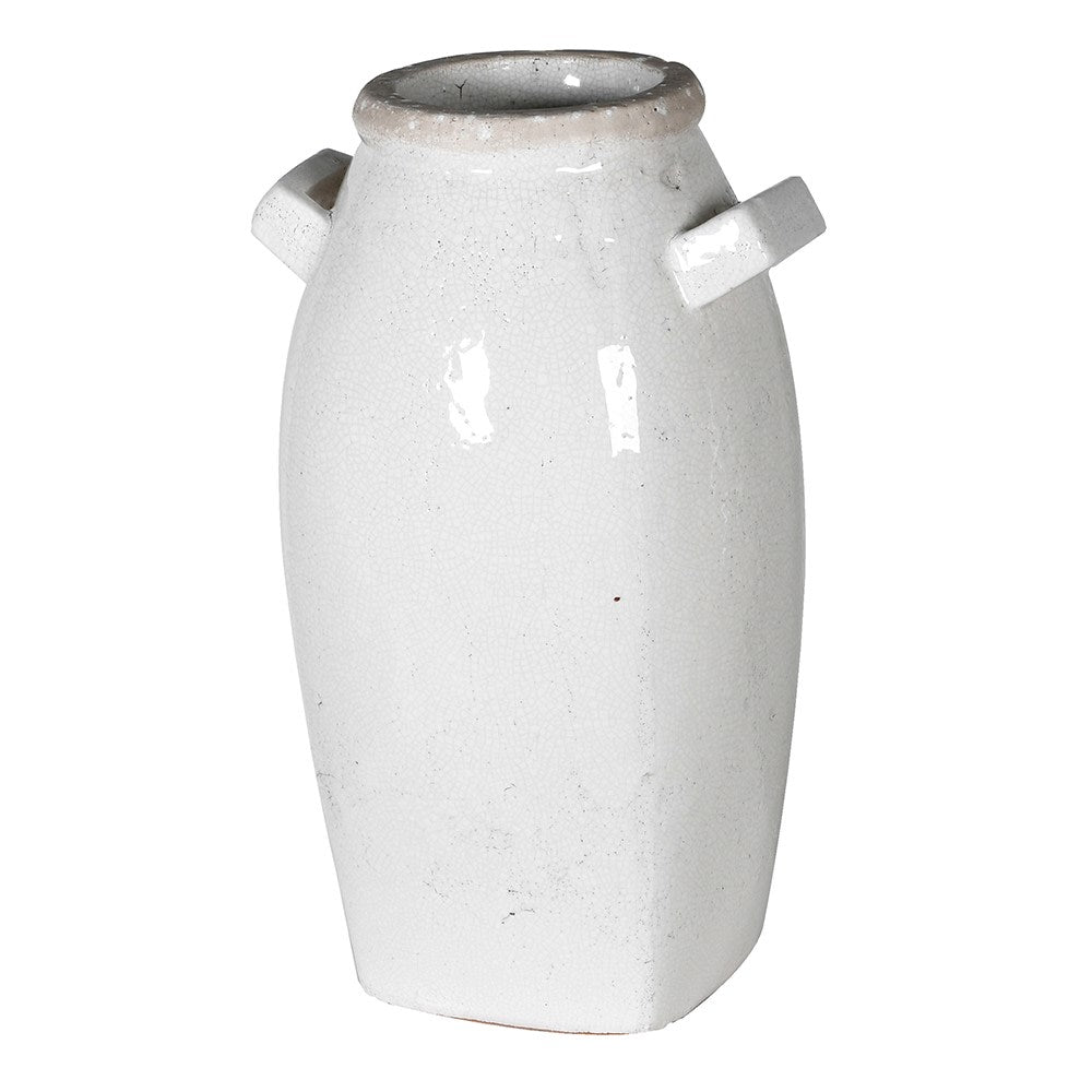 Tall White Terracotta Vase with Handles- Christmas Gift