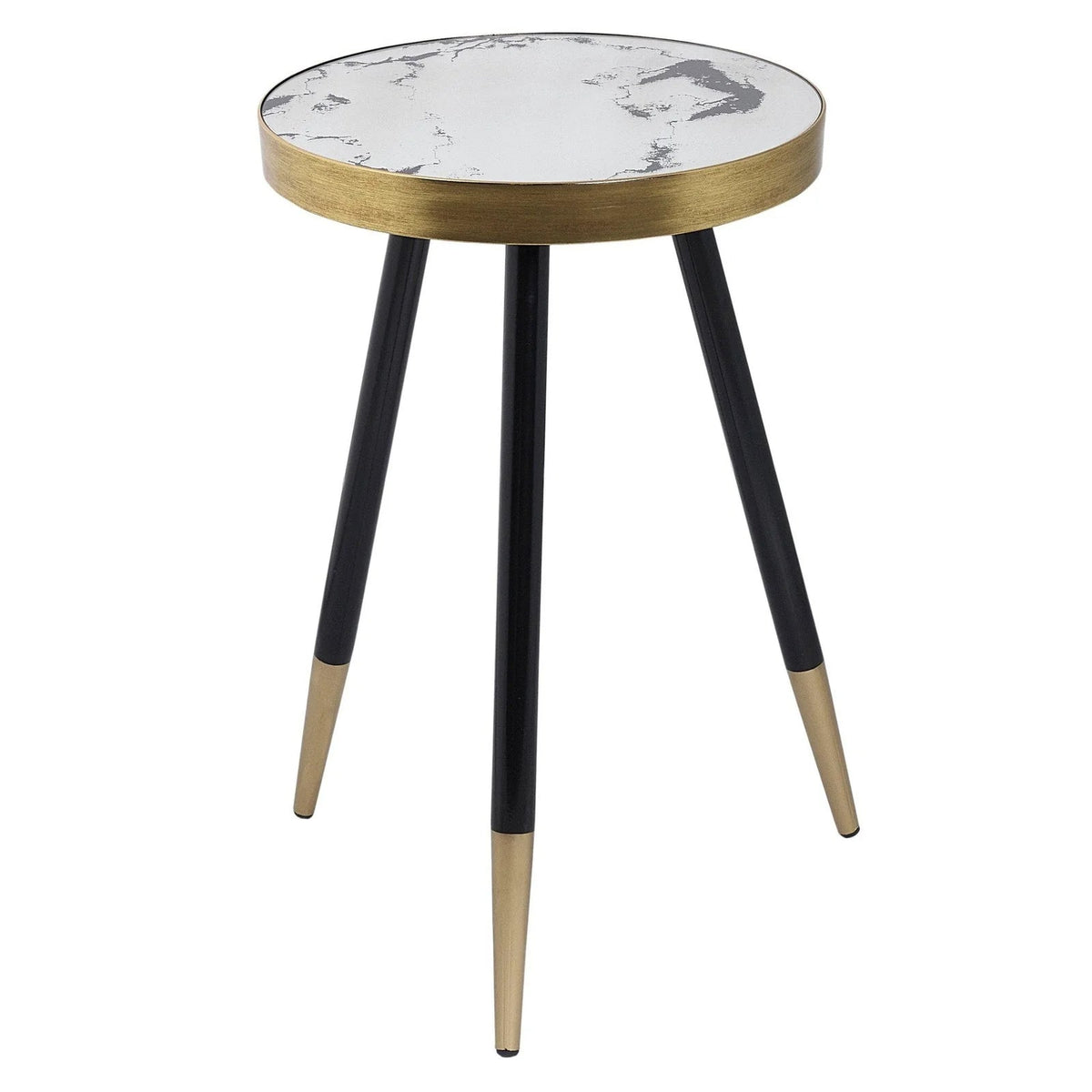 Vega Side Table - Patterned Top & Black with Gold Finish