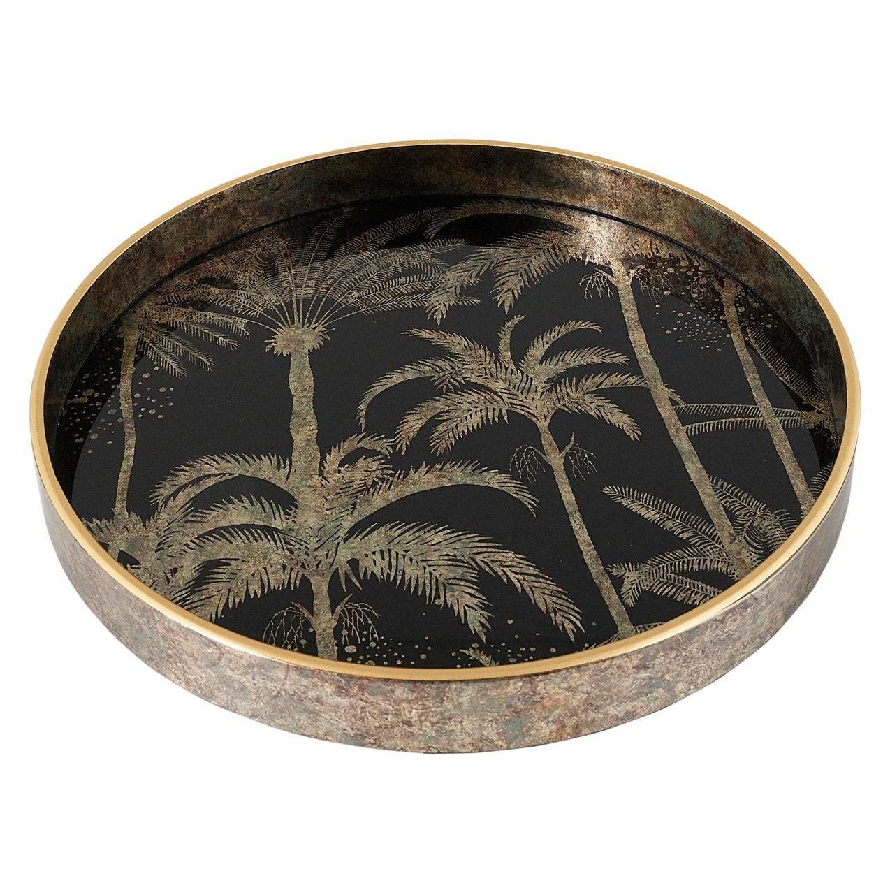 Mindy Brownes Palm Tree Tray - Gold & Black Finish