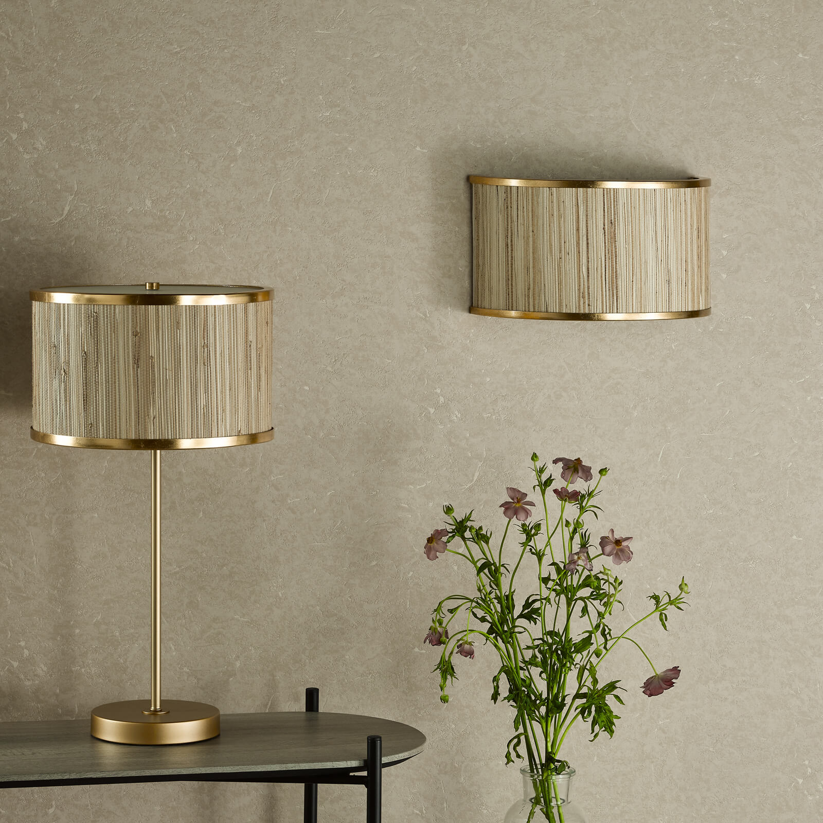 Fenella Table Lamp Gold Leaf With Seagrass Shade E14