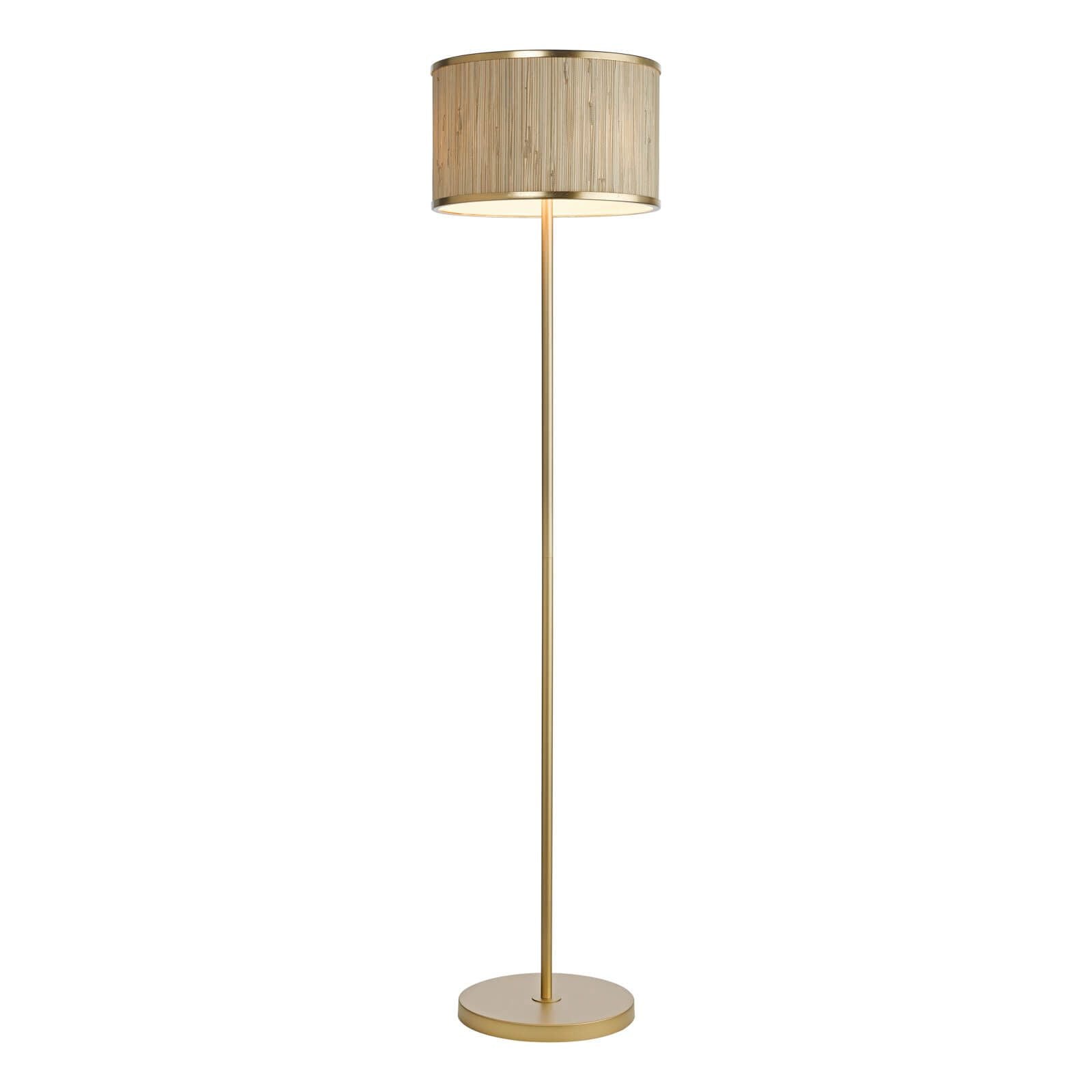 Fenella 3 Light Floor Lamp Gold Leaf and Seagrass E14