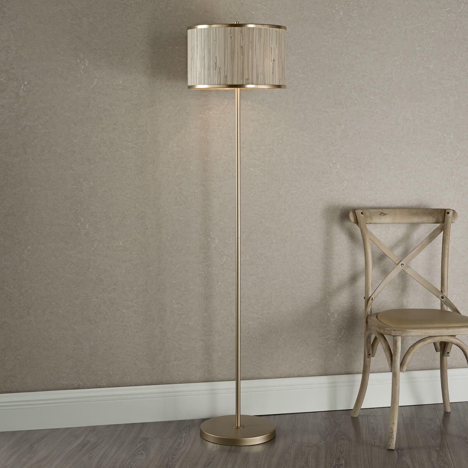 Fenella 3 Light Floor Lamp Gold Leaf and Seagrass E14