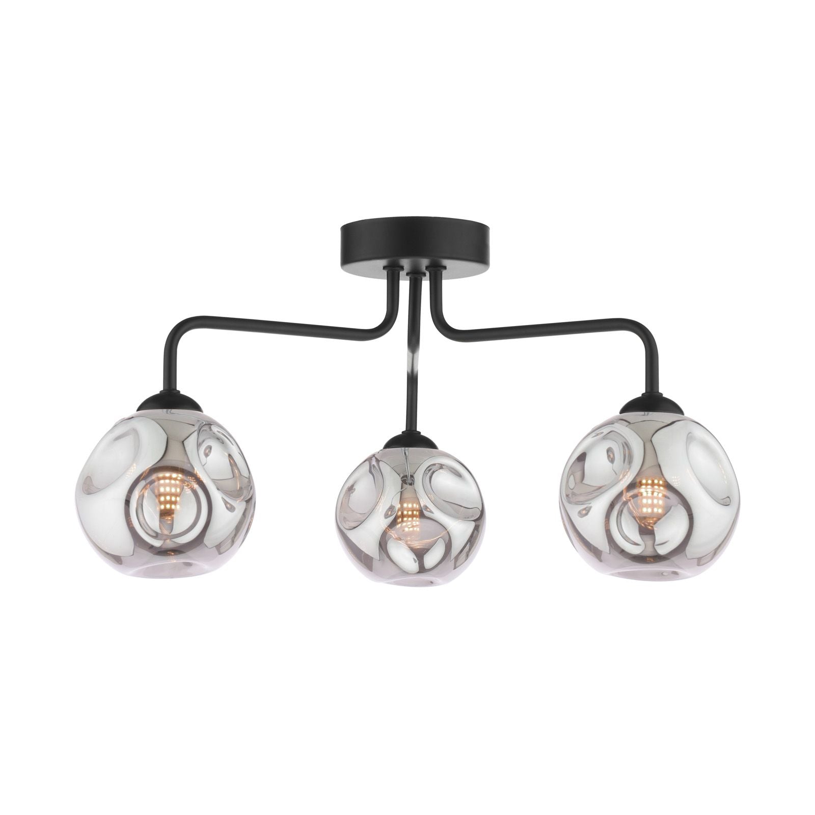 Feya 3/5Light Semi Flush Light-  Matt Black / Antique Bronze w Amber& Smoked Glass Finishes