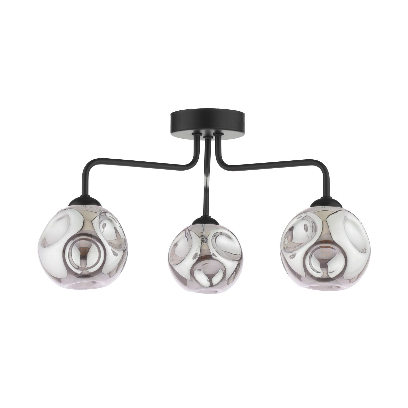 Feya 3/5Light Semi Flush Light-  Matt Black / Antique Bronze w Amber& Smoked Glass Finishes