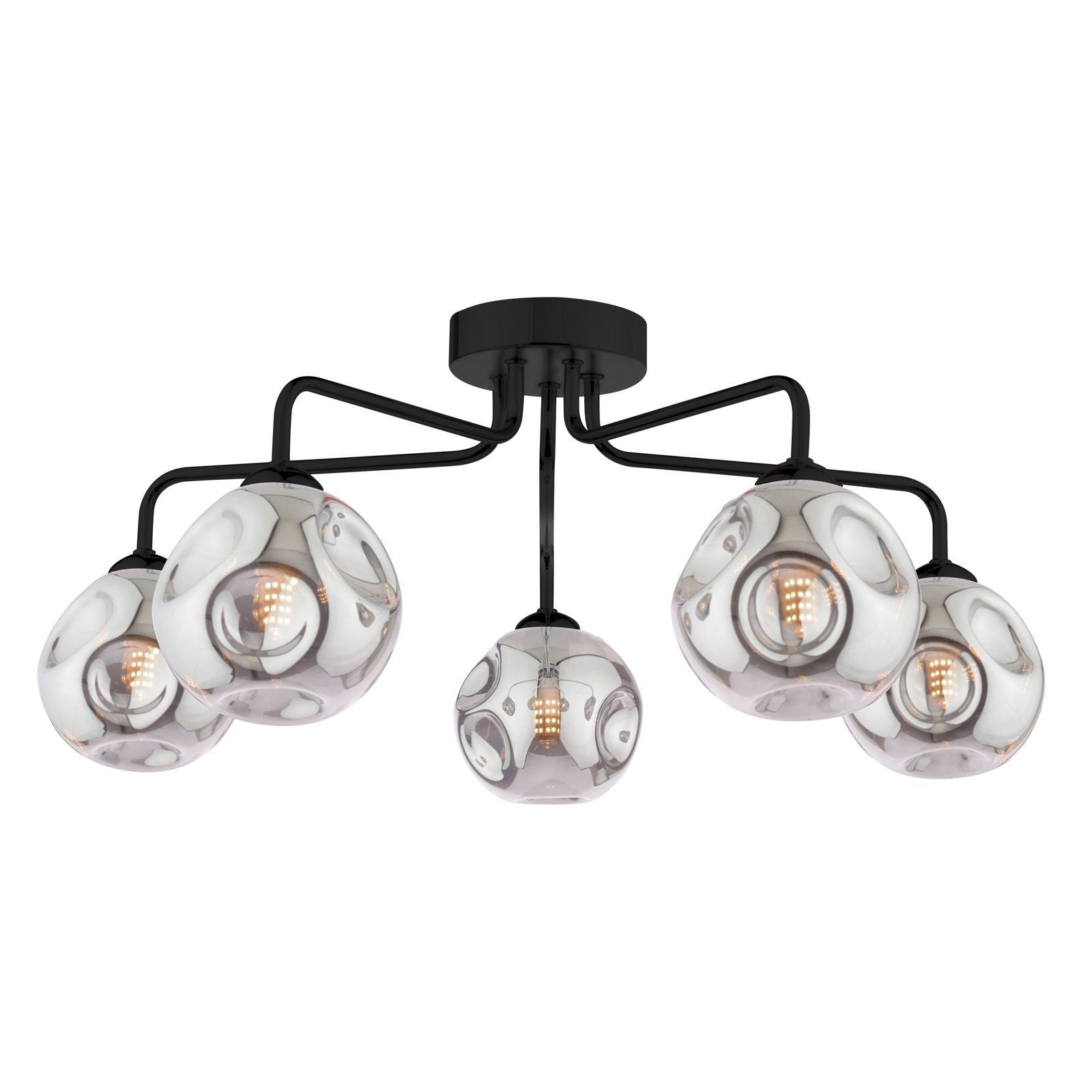 Feya 3/5Light Semi Flush Light-  Matt Black / Antique Bronze w Amber& Smoked Glass Finishes