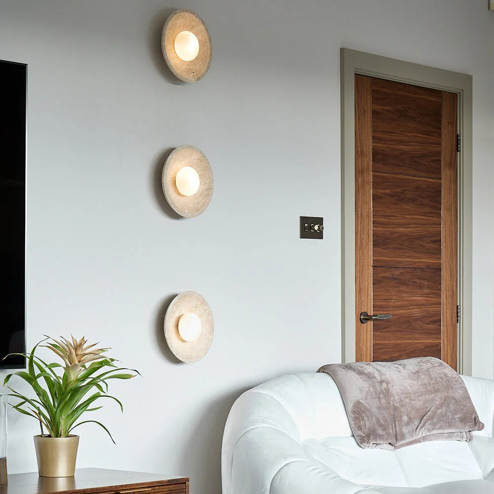 Travertine & Alabaster Diffuser Wall Light - 10 inch - Natural