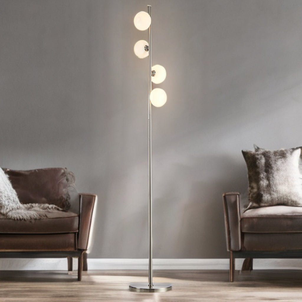Kosmo Floor Lamp- Satin Nickel w/ Opal Glass