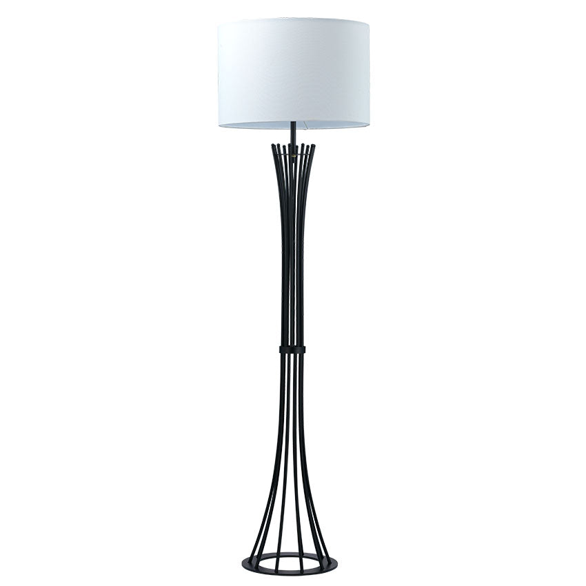 Juliet Floor Lamp Matt Black & Champagne Finish w/ Biege Linen Shade