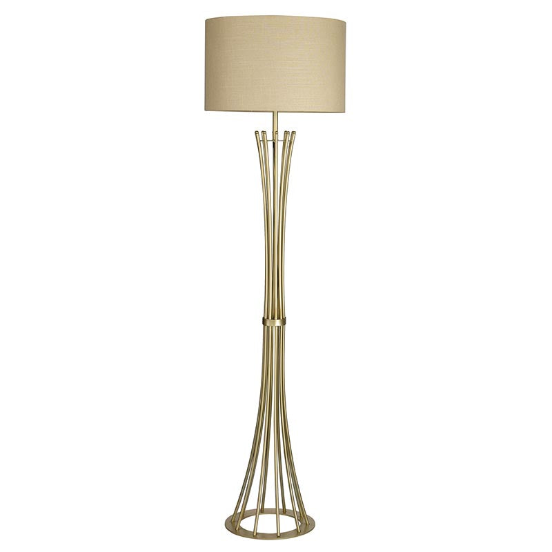 Juliet Floor Lamp Matt Black & Champagne Finish w/ Biege Linen Shade