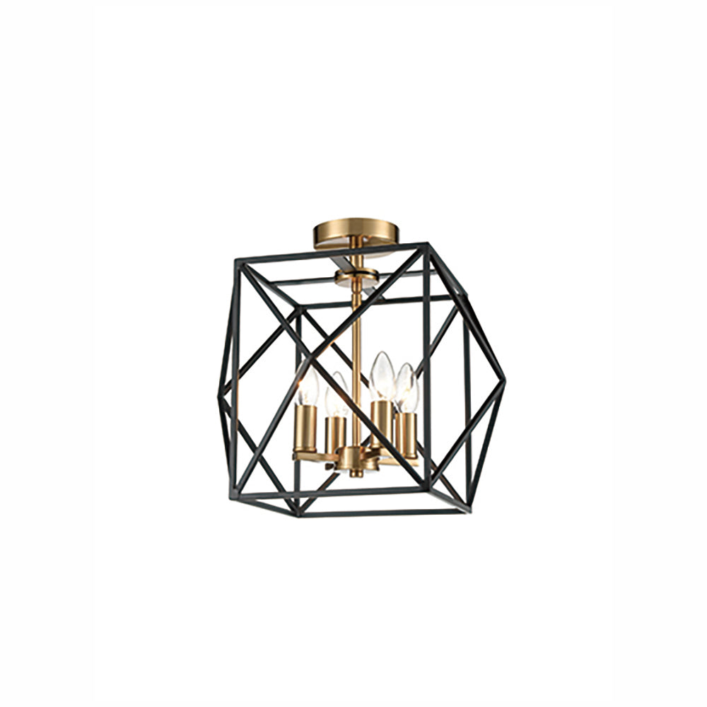 Angelo 4 light LED Pendant/Flush Conversion Cage Fitting - Black & Gold Finish