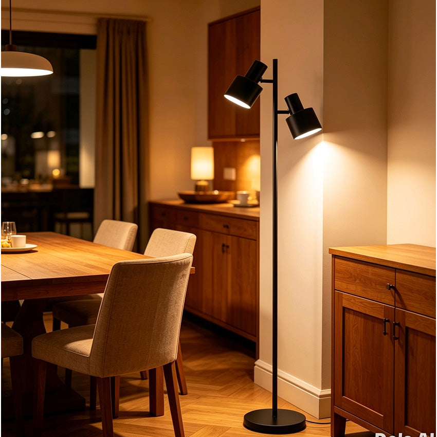 Depuley 2-Head Floor Lamp- Black/ Brushed Brass