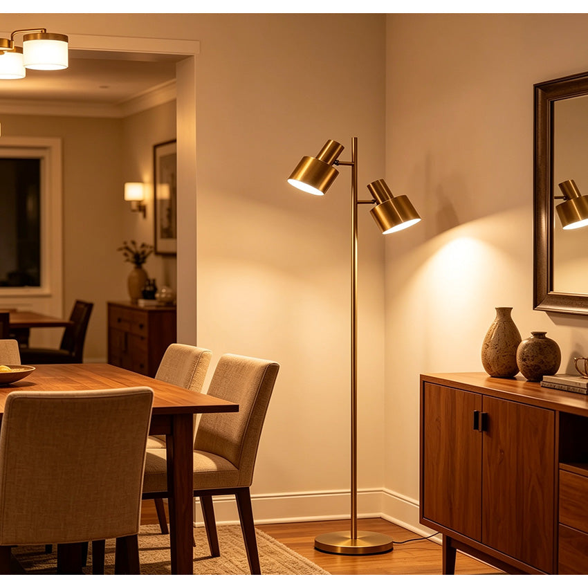 Depuley 2-Head Floor Lamp- Black/ Brushed Brass