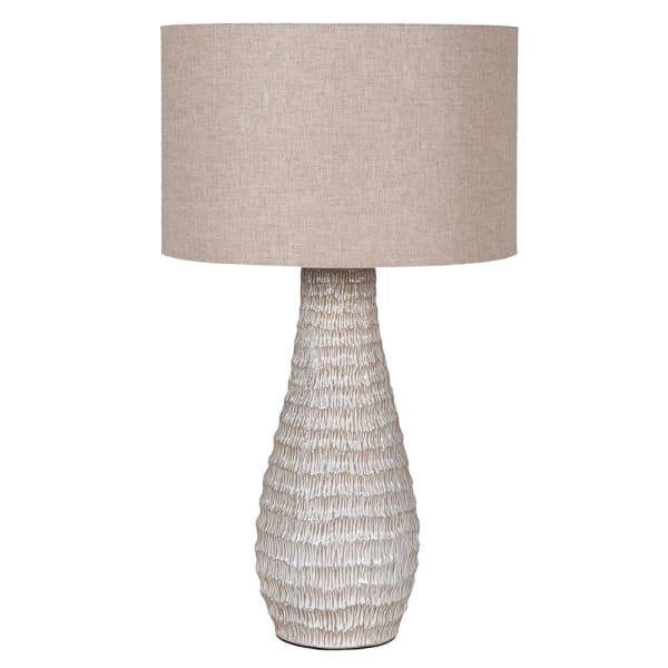 Beige Textured Table Lamp with Linen Shade - Christmas Gift