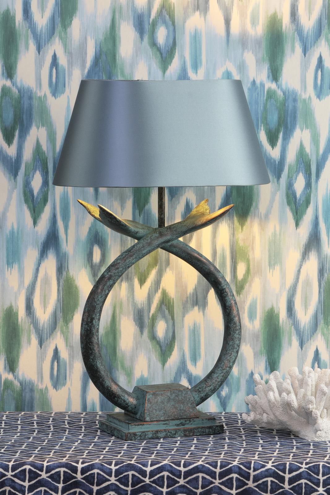 Fluke Table Lamp Base Only- Verdigris/Black Silver