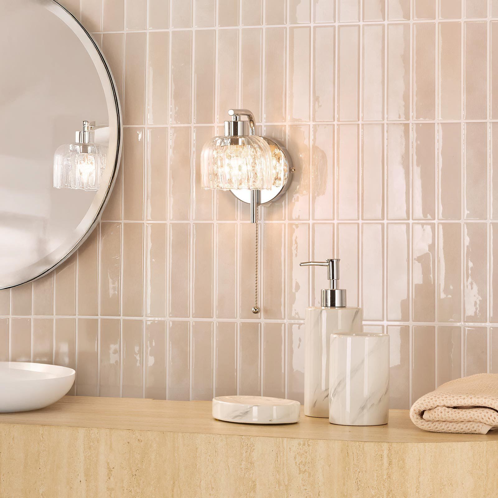 Forseti Bathroom Wall Light IP44 - Polished Chrome and Glass IP44