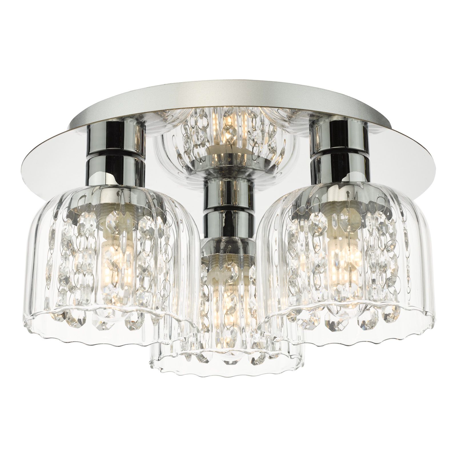 Forseti 3 Light Bathroom Flush Light IP44-  Polished Chrome and Glass