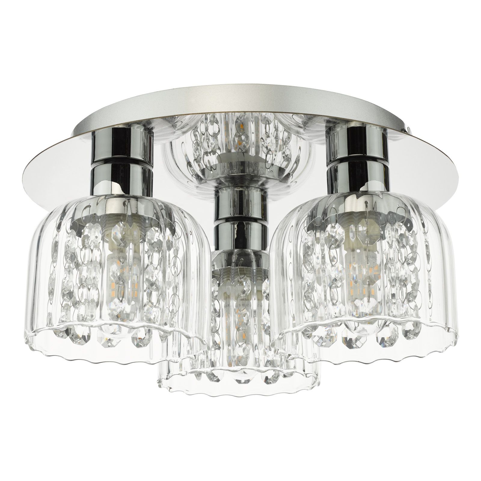 Forseti 3 Light Bathroom Flush Light IP44-  Polished Chrome and Glass