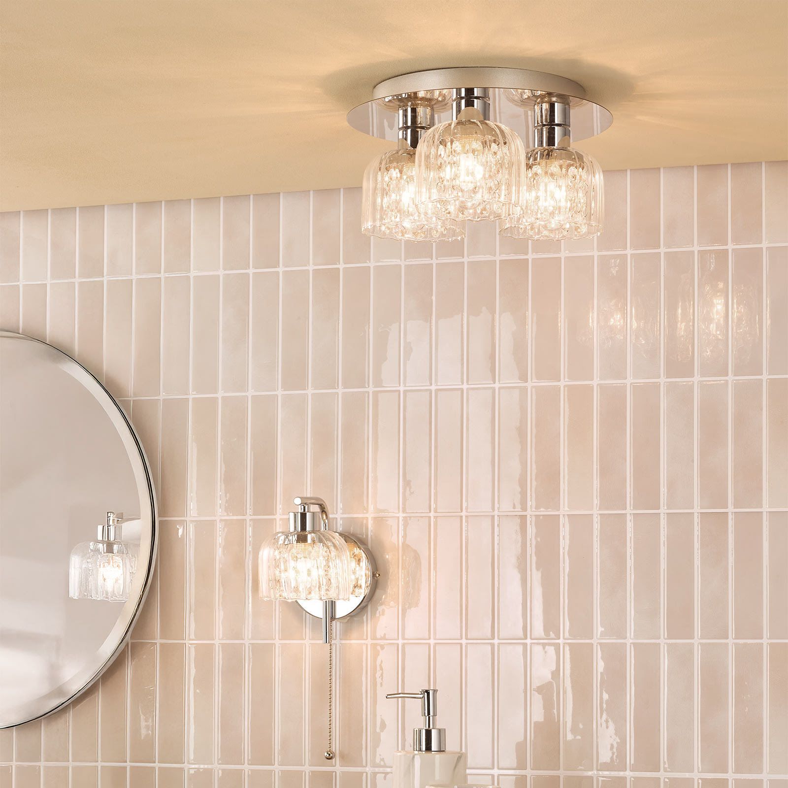 Forseti 3 Light Bathroom Flush Light IP44-  Polished Chrome and Glass