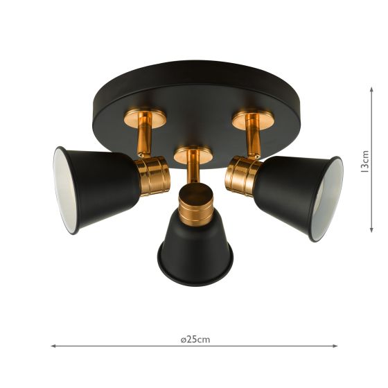 Fry 3Lt Plate Spotlight - Cream Polished Chrome/Black & Rose Gold
