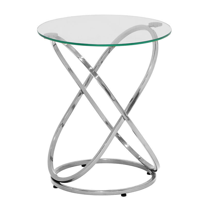 FUR Glass Top Side Table - Polished Nickel Finish