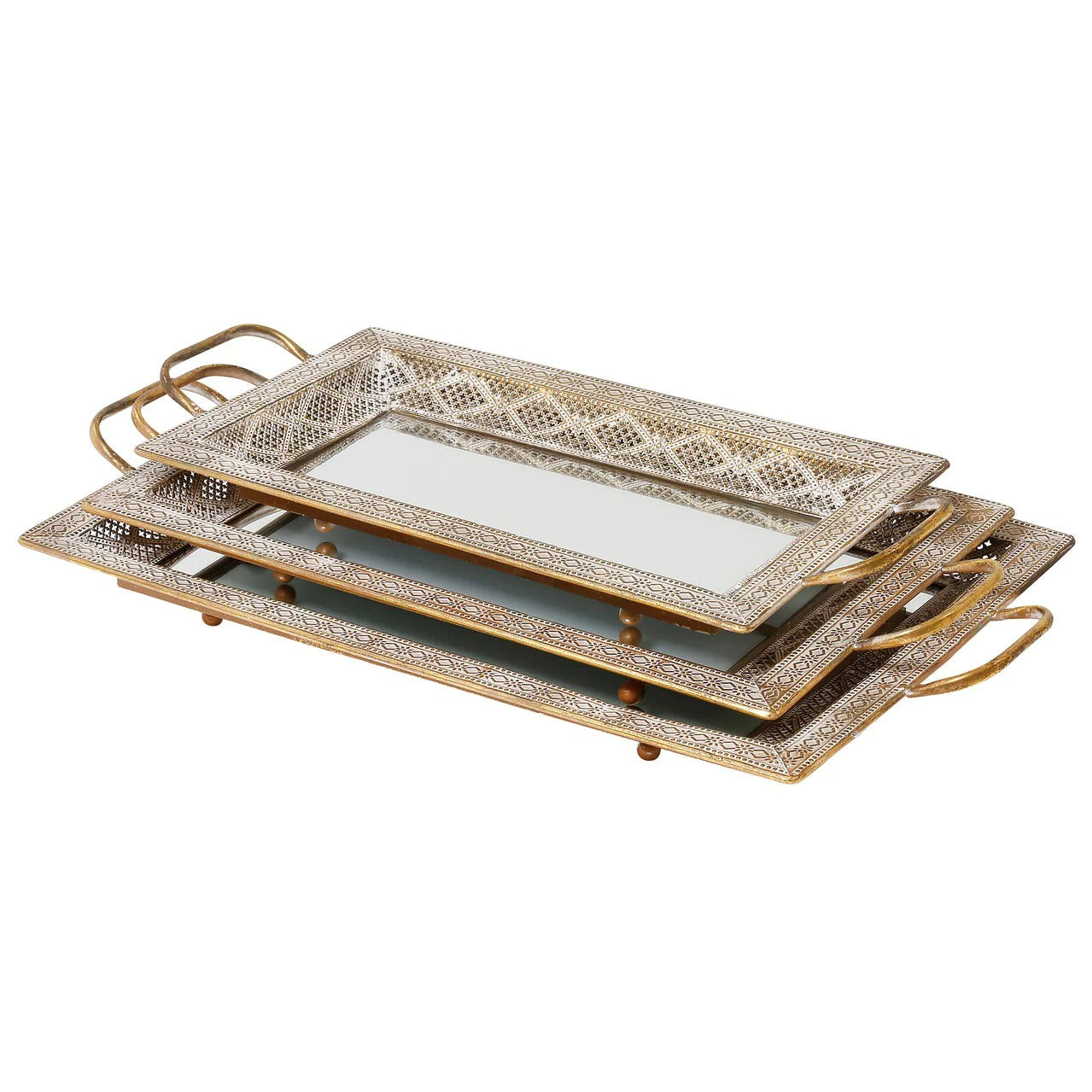 Latifa Tray Set of 3 - Mirrored Finish
