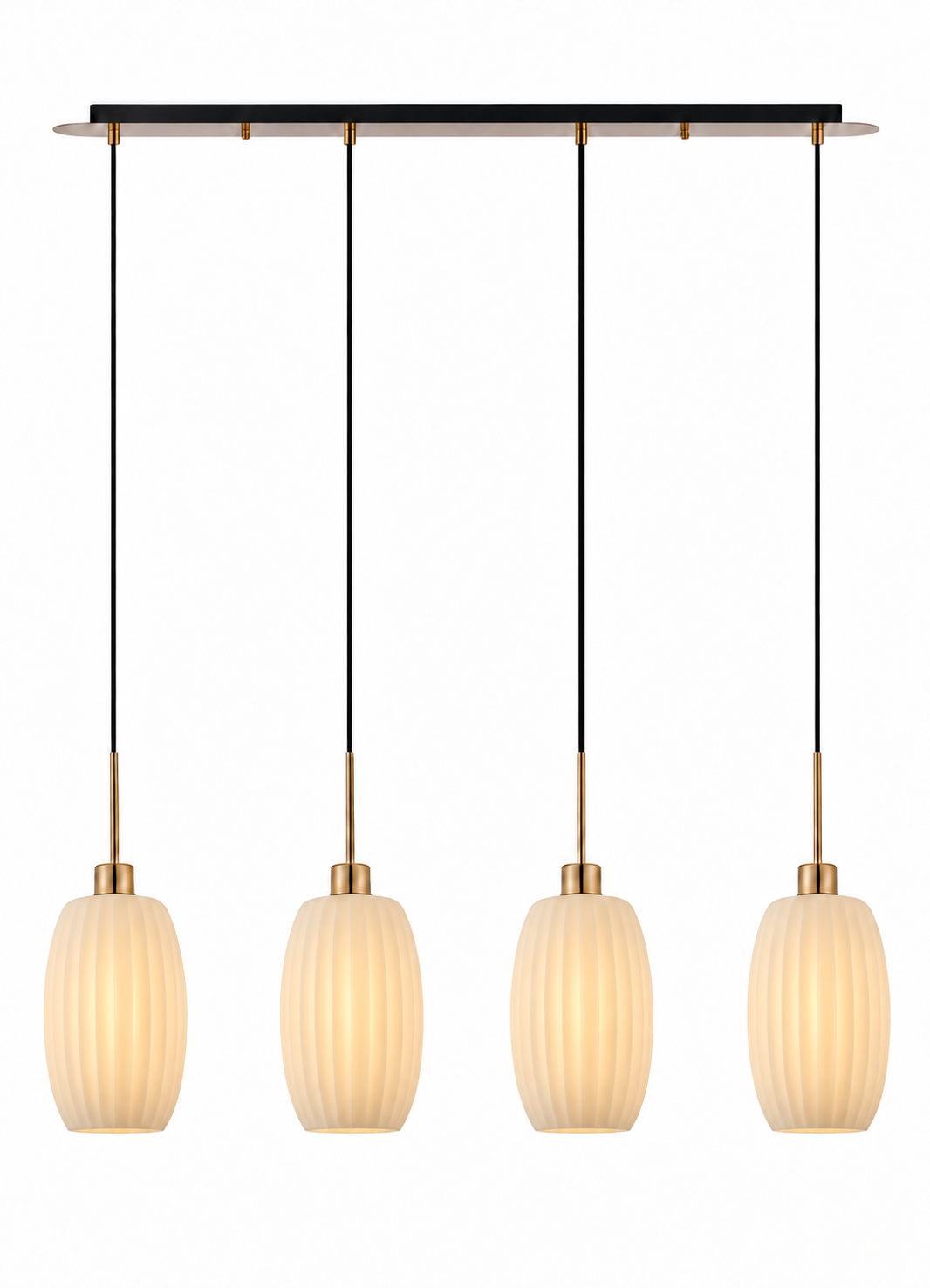Lori 4lt Linear Pendant- Antique Gold/Opal Ribbed Glass