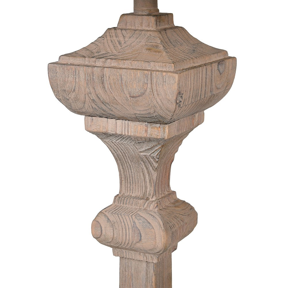 Prism Slim Wooden Carved Floor Lamp with Linen Shade E27