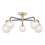 Gibbs 5 Light Semi-Flush Antique Brass & Glass