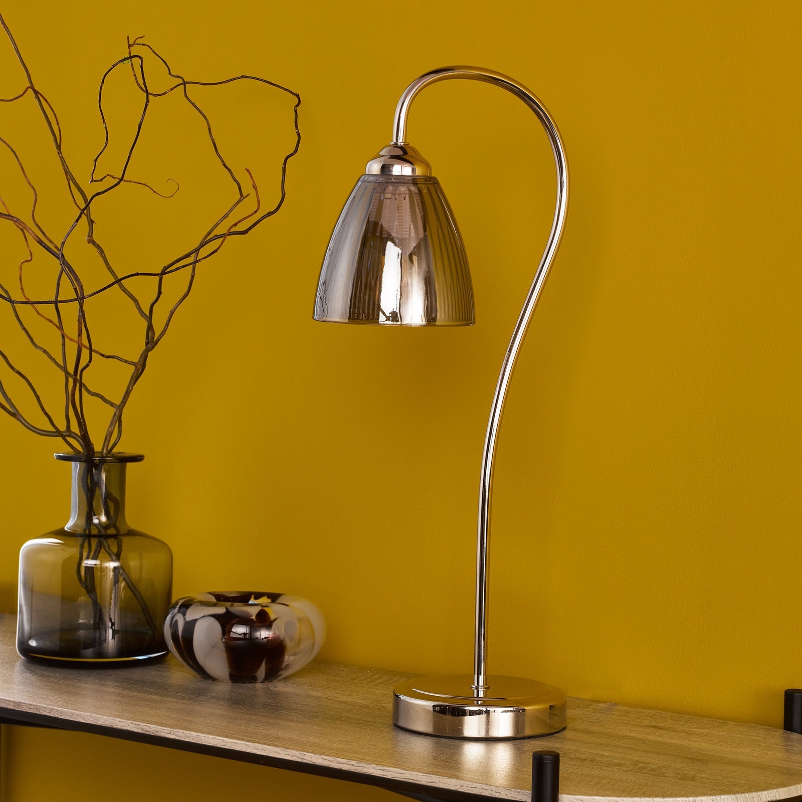 Glynis Table Lamp Antique Bronze/Polished Nickel & Ribbed Glass E14