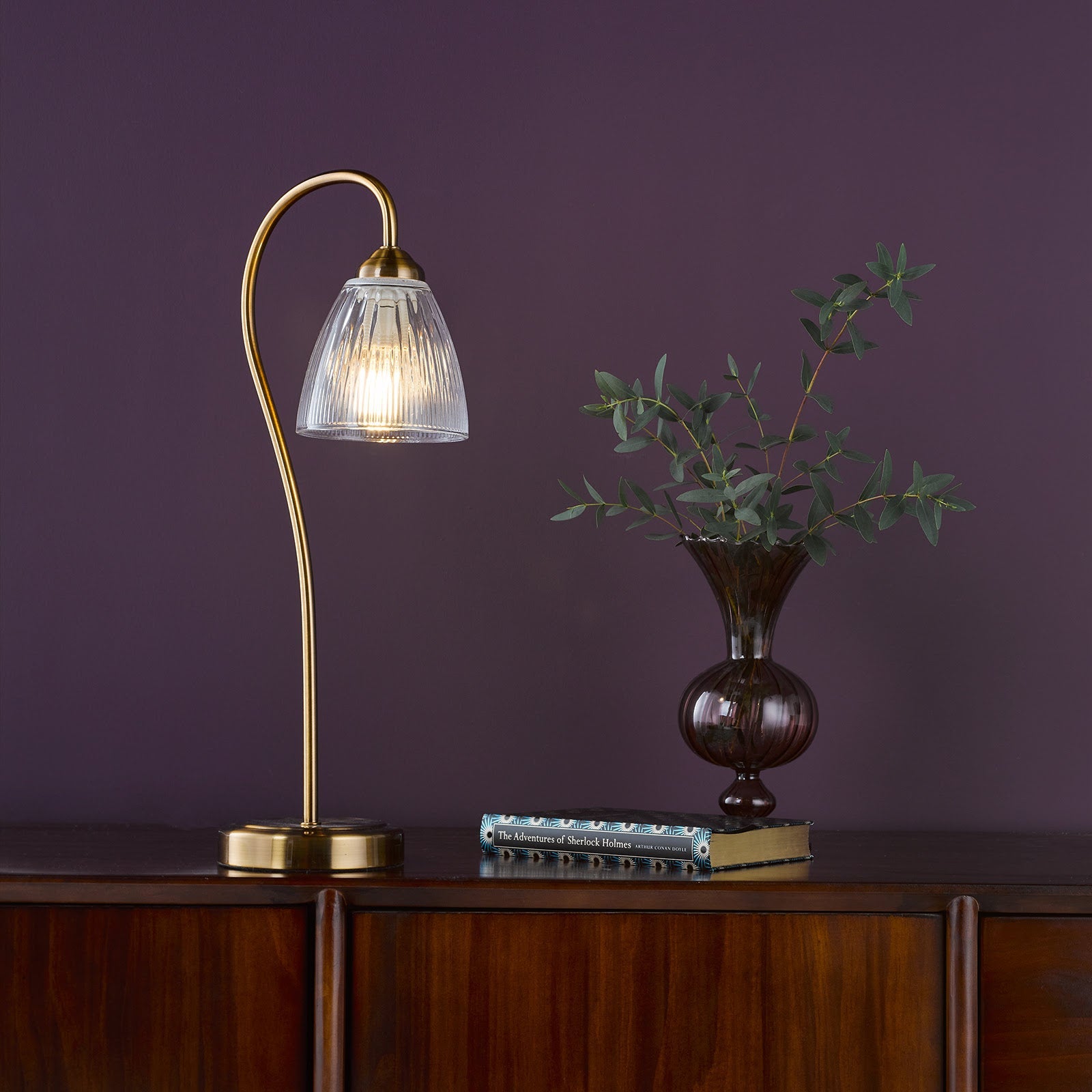 Glynis Table Lamp Antique Bronze/Polished Nickel & Ribbed Glass E14