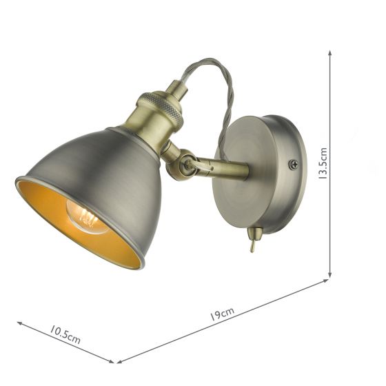 Governor Single Wall Spotlight - Antique Chrome & Brass