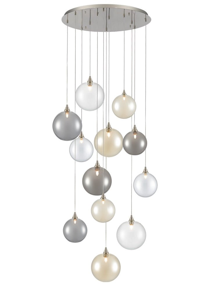 Perry / Galaxy 12Lt Cluster Light-  Aged Brass/ Satin Nickel