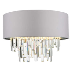 Dar Halle 4Lt Flush Ceiling Light - Grey & Crystal Finish, IP20