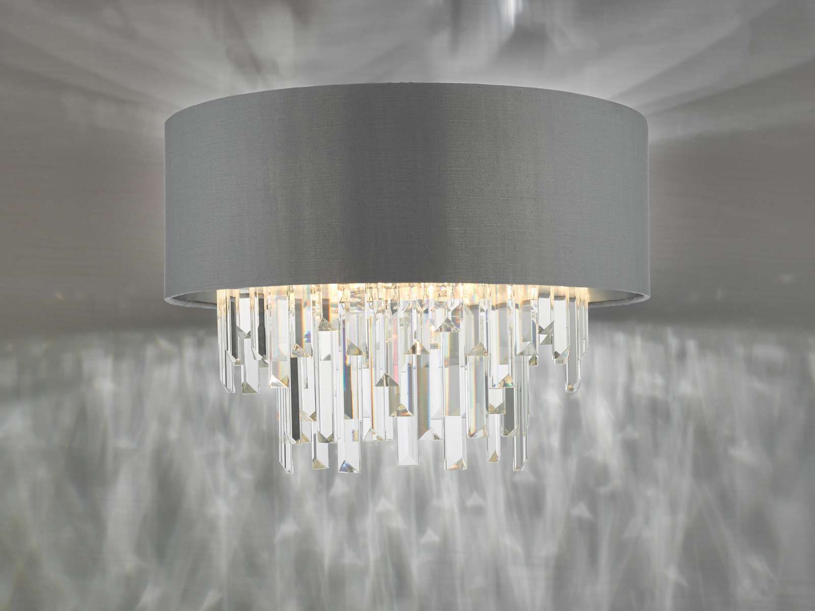 Dar Halle 4Lt Flush Ceiling Light - Grey & Crystal Finish, IP20