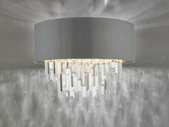 Dar Halle 4Lt Flush Ceiling Light - Grey & Crystal Finish, IP20