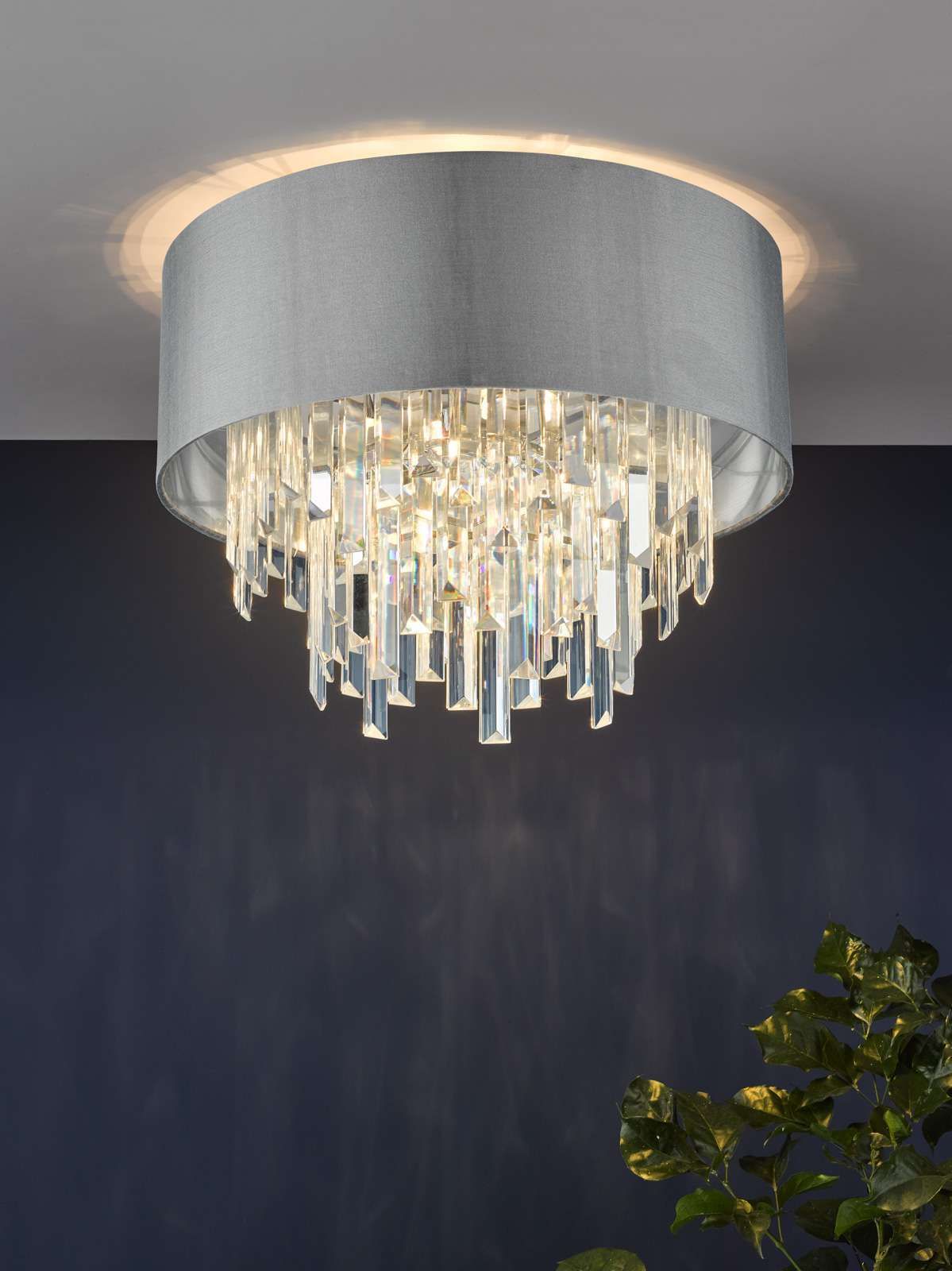 Dar Halle 4Lt Flush Ceiling Light - Grey & Crystal Finish, IP20