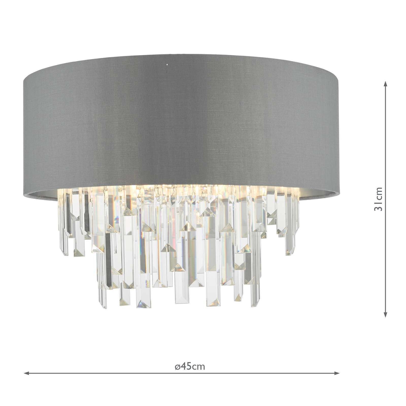Dar Halle 4Lt Flush Ceiling Light - Grey & Crystal Finish, IP20